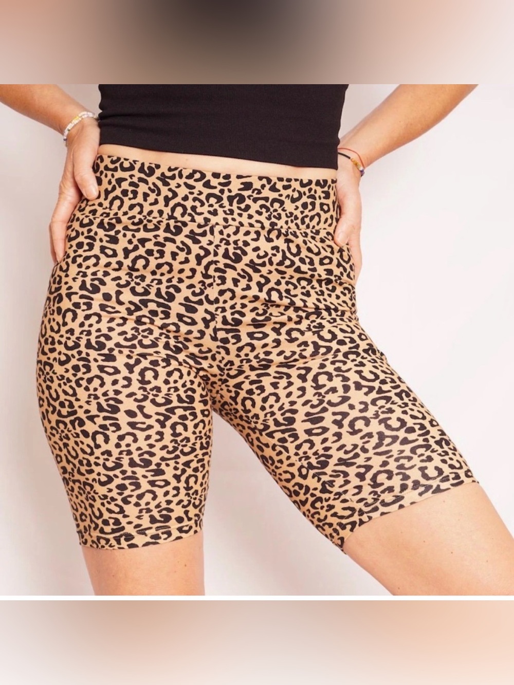 Nordstrom Leopard-Print High-Waist Bike Shorts in Tan and Black